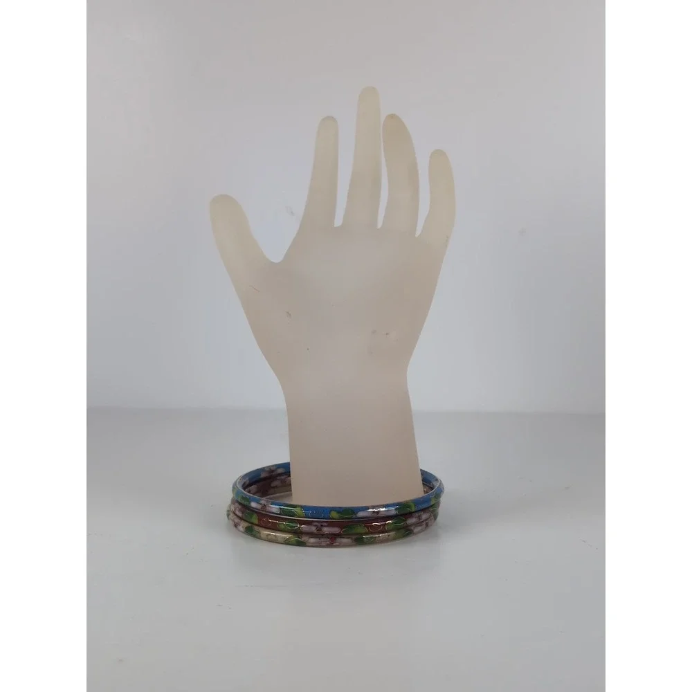 Cloisonné Bangles Bracelet Set of 3 Floral Metal Enamel Jewelry Vintage Retro